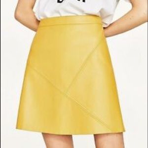 Zara yellow leather skirt